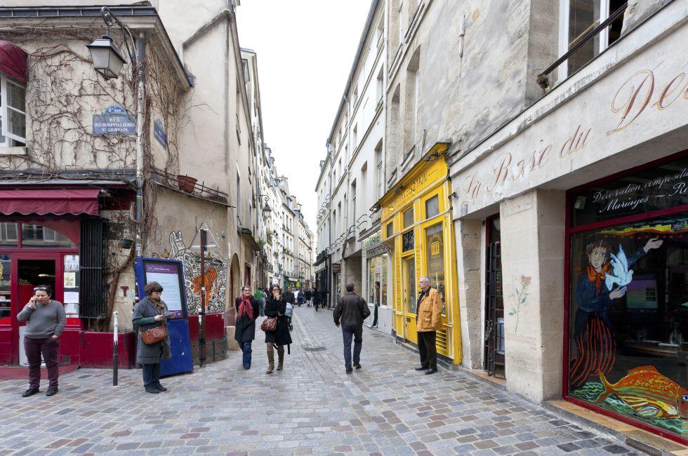 Jewish quarter of Le Marais. The rue des Rosiers is a major centre of the Paris Jewish community in Paris, France on March 6, 2013.