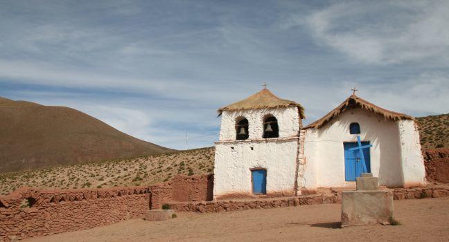 Typical church in altiplano village near San Pedro de Atacama, north Chile; Shutterstock ID 19298824; Project/Title: Fodor's Chile 6th; Downloader: Fodor's Travel