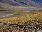 Unpaved dirt road at Altiplano high plateau, Atacama Desert, Chile