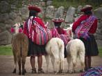 Peruvian Girls and Alpacas at Sacsayhuaman, Cusco Peru; 