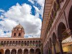 Courtyard and tower of the Santo Domingo church in Cuzco, Peru, also known as Qorikancha