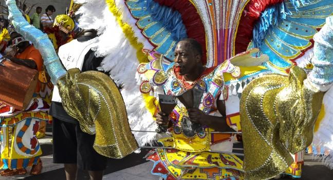NASSAU, THE BAHAMAS - JANUARY 1: Dancer in traditional costume at Junkanoo Festival on January 1st 2014 in Nassau, the Bahamas
