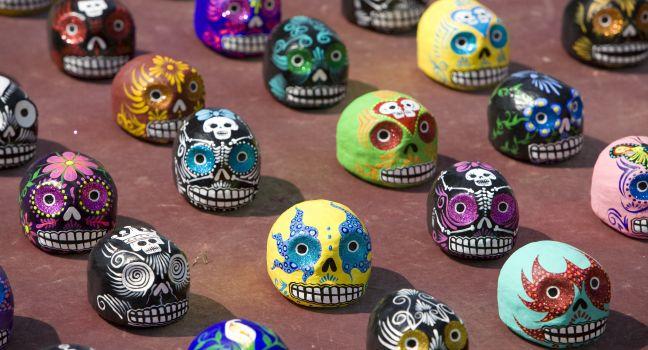 Venice Beach, CA March 8, 2008:  Painted papier mache skulls celebrating &quot;Dia de los Muertes&quot; (Day of the Dead) on sale at Venice Beach.; Shutterstock ID 11538886; Project/Title: Fodors; Downloader: Melanie Marin