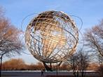 Unisphere globe in Flushing Meadows Corona Park in Queens New York at sunset.