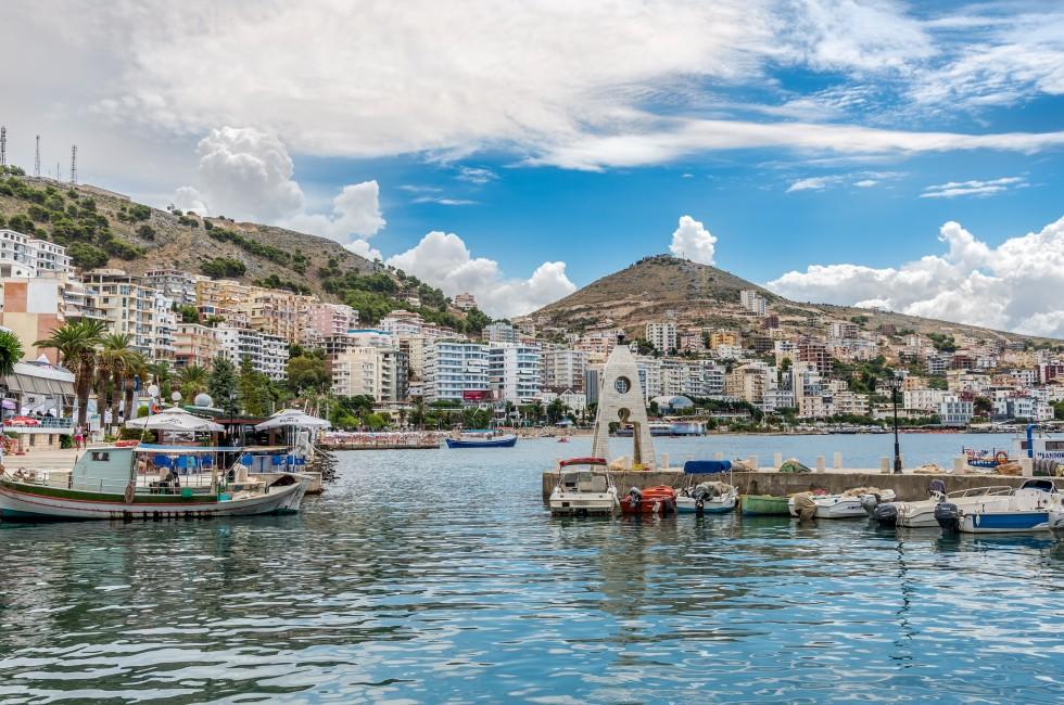 SARANDA,ALBANIA - AUGUST 1,2014 - View at the Saranda city. Saranda is one of the most important tourist attractions of the Albanian Riviera.; 