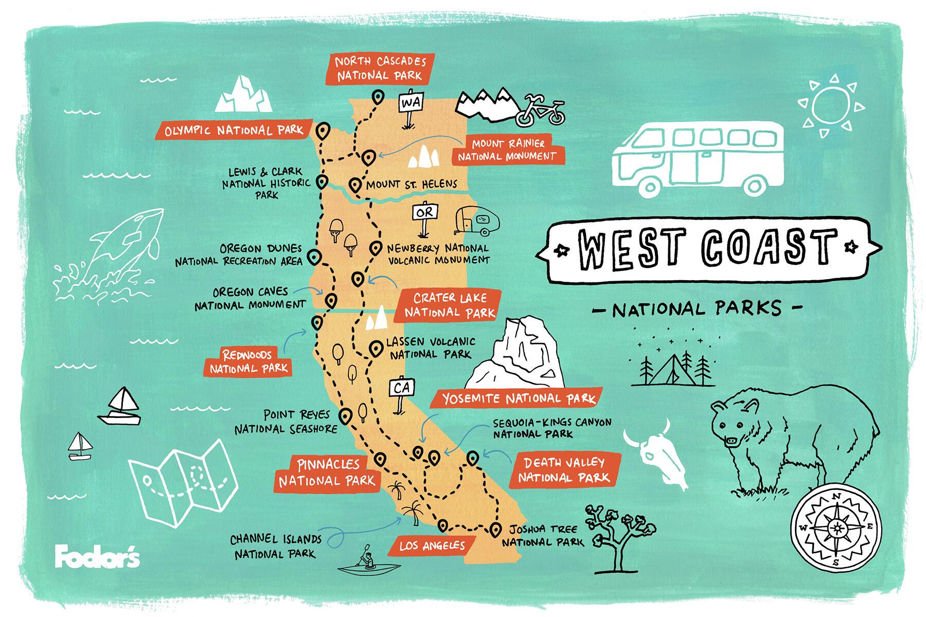 West Coast National Parks Map Us National Parks Map National Park ...